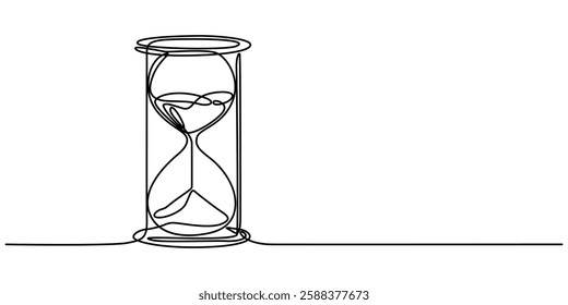 Hourglass countdown simple outline illustration. Continuous line drawing of Hourglass timer, One continuous line drawing of sand hourglass. Vintage timer as Countdown concept in simple linear style. 
