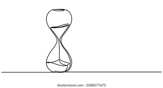 Hourglass countdown simple outline illustration. Continuous line drawing of Hourglass timer, One continuous line drawing of sand hourglass. Vintage timer as Countdown concept in simple linear style. 