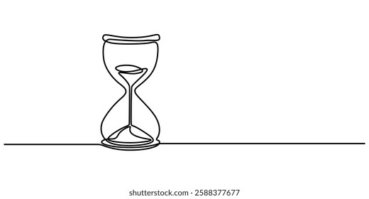 Hourglass countdown simple outline illustration. Continuous line drawing of Hourglass timer, One continuous line drawing of sand hourglass. Vintage timer as Countdown concept in simple linear style. 