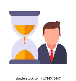 el reloj de arena cuenta el tiempo del gerente. ilustración vectorial plana.