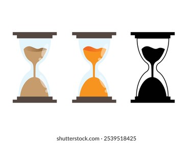 Hourglass Different Variations Set. Time measurement retro devices vector art