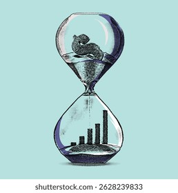 Hourglass, dollar sign, and car, symbolizing the relationship between time, money, and investment in assets. Ideal for themes of financial planning, home ownership.
