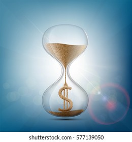 Hourglass with a dollar sign made of sand. Stock vector illustration.