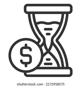 Hourglass and dollar sign, time and money - vector sign, web icon, illustration on white background, outline style