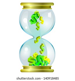 hourglass with dollars