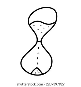 Hourglass doodle, hand drawn illustration of sandglass, timer for exercises, meditation, board games, vector icon, isolated outline clipart on white background