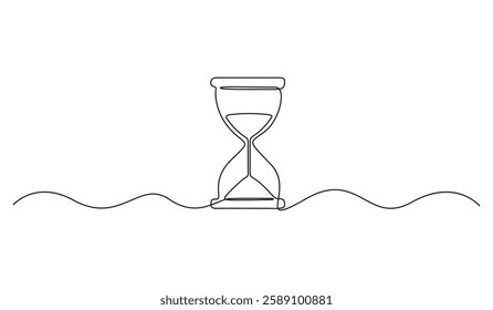 Hourglass drawn continuous one line drawing. Hourglass timer single line art. Vector illustration