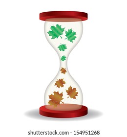 Hourglass with dry leaves on a white background