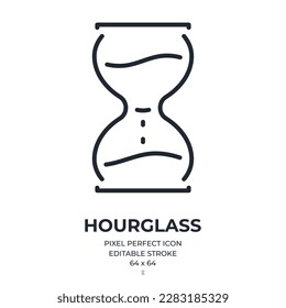 Hourglass editable stroke outline icon isolated on white background flat vector illustration. Pixel perfect. 64 x 64.