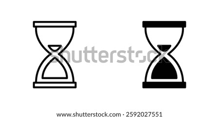 Hourglass end icons. stroke line and black solid icons