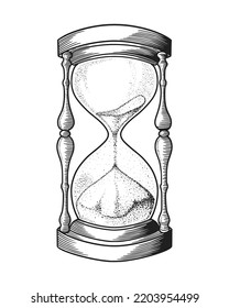 hourglass with Engraving style. Vector vintage Illustration