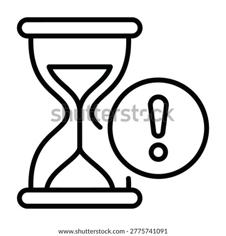 Hourglass with exclamation mark icon symbolizing time limit and urgency line art passage of time sand timer deadline