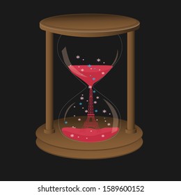 Hourglass falling red sand taking the shape of eiffel tower.Vector illustration