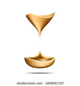 Hourglass Falling Sand Measuring Time Tool Vector. Countdown Sandglass Timer Flowing Sand Without Container. Retro Instrument For Counting Period Template Realistic 3d Illustration