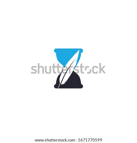 Hourglass and feather logo design. Sand glass with feather icon vector design.