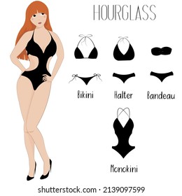 Hourglass female figure type vector. How to choose a swimsuit
