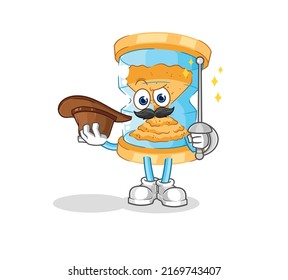 the hourglass fencer character. cartoon mascot vector