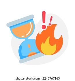 hourglass with fire for deadline, limited time concept illustration flat design vector eps10. modern graphic element for landing page, empty state ui, infographic, icon, banner