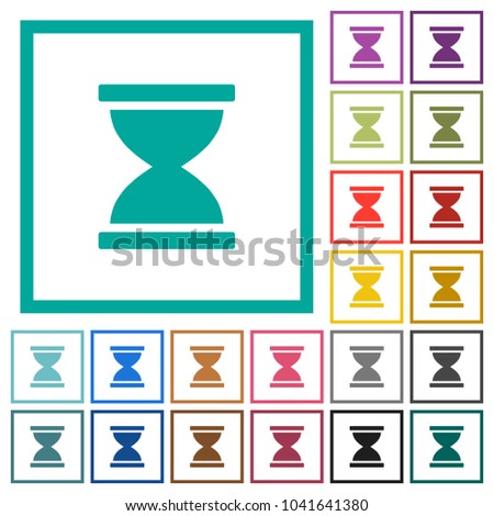 Hourglass flat color icons with quadrant frames on white background