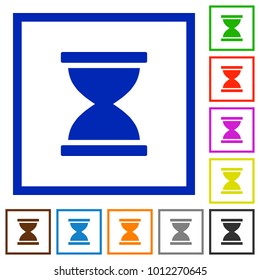 Hourglass flat color icons in square frames on white background