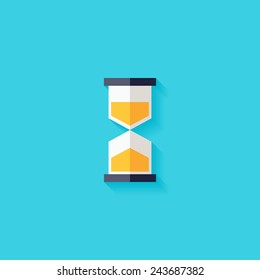 Hourglass flat icon. Modern flat icons vector collection with long shadow effect in stylish colors of web design objects. Trendy Flat Style. Isolated on blue background. Flat design. EPS 10.