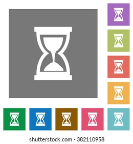 Hourglass flat icon set on color square background.