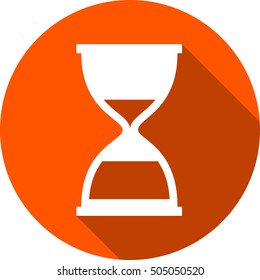 hourglass flat icon with shadow. Hourglass silhouette on a orange background