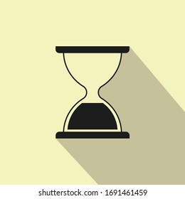 Icono plano de vidrio de reloj de arena con una sombra larga.