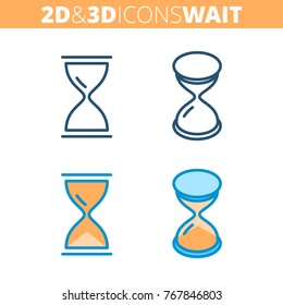 The hourglass. Flat and isometric 3d outline icon set. The sandglass, timer, pause and waiting concept line pictograms. Vector linear infographic element for web design, social media, presentation.
