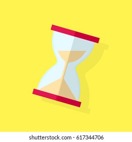 Hourglass in flat style with shadow, red, rotated