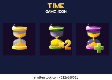 Hourglass Game Time Icons, Golden, Colorful Clock For Gui.