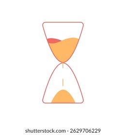 Hourglass, glass clock with flowing down yellow sand isolated on white background. Countdown, time management, deadline concept. Passing minutes and hours. Vector illustration