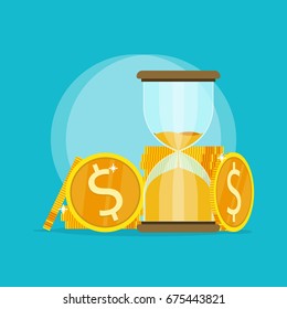 hourglass gold coin time money concept logo flat vector