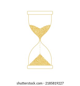 Hourglass from gold light particles sand. Countdown, flowing time concept. Vector on white background