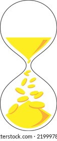 hourglass and golden sand   coins inside  time symbol  vector drawing