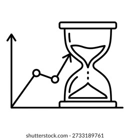Reloj de arena con gráfico que muestra la tendencia decreciente con el tiempo lentamente