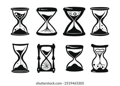 Hourglass Hand drawn black brush isolated flat vector illustration set on white background