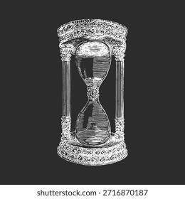 Reloj de arena, ilustración dibujada a mano en Vector, dibujo en estilo de grabado