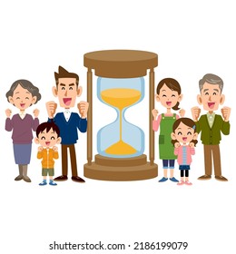 Hourglass and happy three-generation family