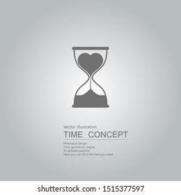 Hourglass and heart icon. Isolated on grey background.