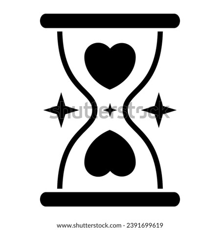 Hourglass with heart solid icon, Valentines Day concept, Sandclock with hearts sign on white background, Time to love icon in glyph style for mobile concept and web design. Vector graphics