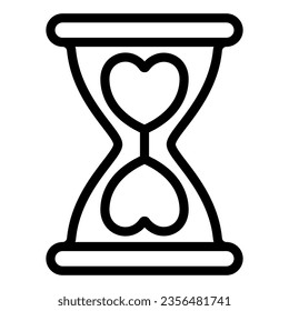 Hourglass with hearts, speed date, love, time line icon, dating concept, sandglass vector sign on white background, outline style icon for mobile concept and web design. Vector graphics