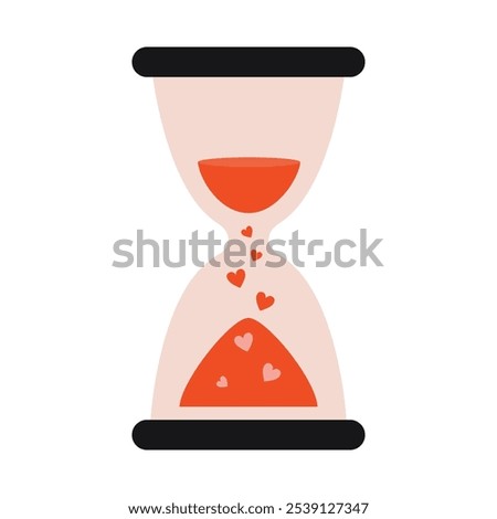 Hourglass with hearts. Vector illustration isolated on white background, hand drawn, flat design