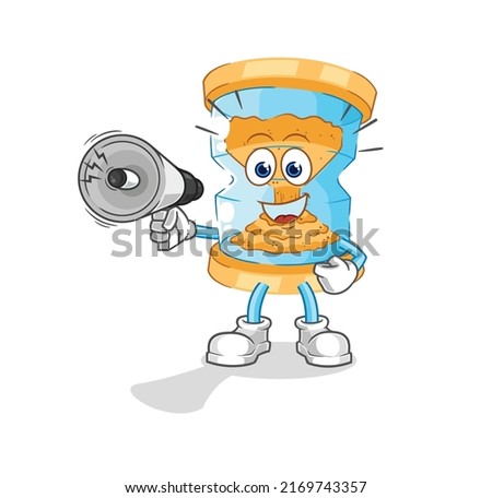 the hourglass holding hand loudspeakers vector. cartoon character