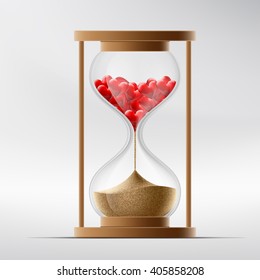 Hourglass with human hearts. Disease a myocardial infarction and death. Stock vector illustration.