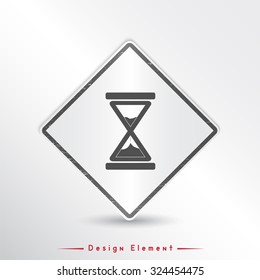 Hourglass icon. Alarm clock icon. Flat design style. Made vector illustration. Emblem or label with shadow.