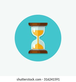 Hourglass icon in circle. Simple flat vector style.
