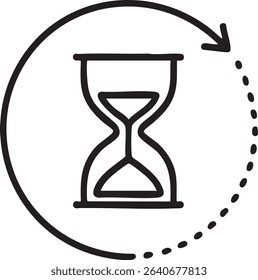 Hourglass Icon with Circular Arrow – Time Flow, Waiting And Countdown Symbol in Line Style Vector
