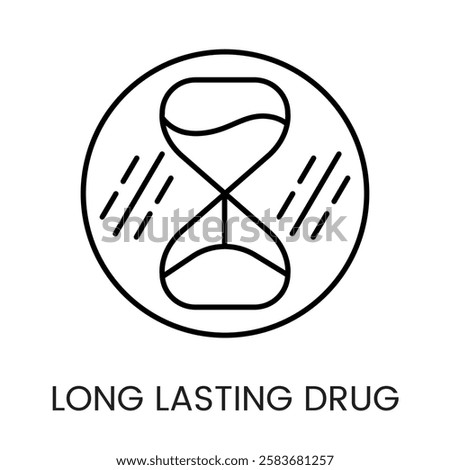 An hourglass icon with a circular design, representing the prolonged effect of drugs, in vector style, with an editable stroke.