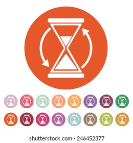 The hourglass icon. Clock symbol. Flat Vector illustration. Button Set